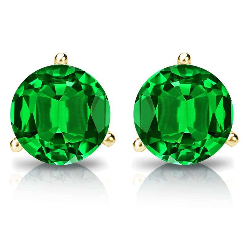 Auriya 14k Gold Lab Grown Gemstone Green Emerald Stud Earrings Round 0.25 to 5.00 ct. tw. 3-Prong Martini Push-Back