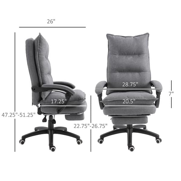 Home Office Chair with Foot Rest, Fabric Upholstered Recliner with Armrests, Work Chair with Double Thick Cushion and Wheels