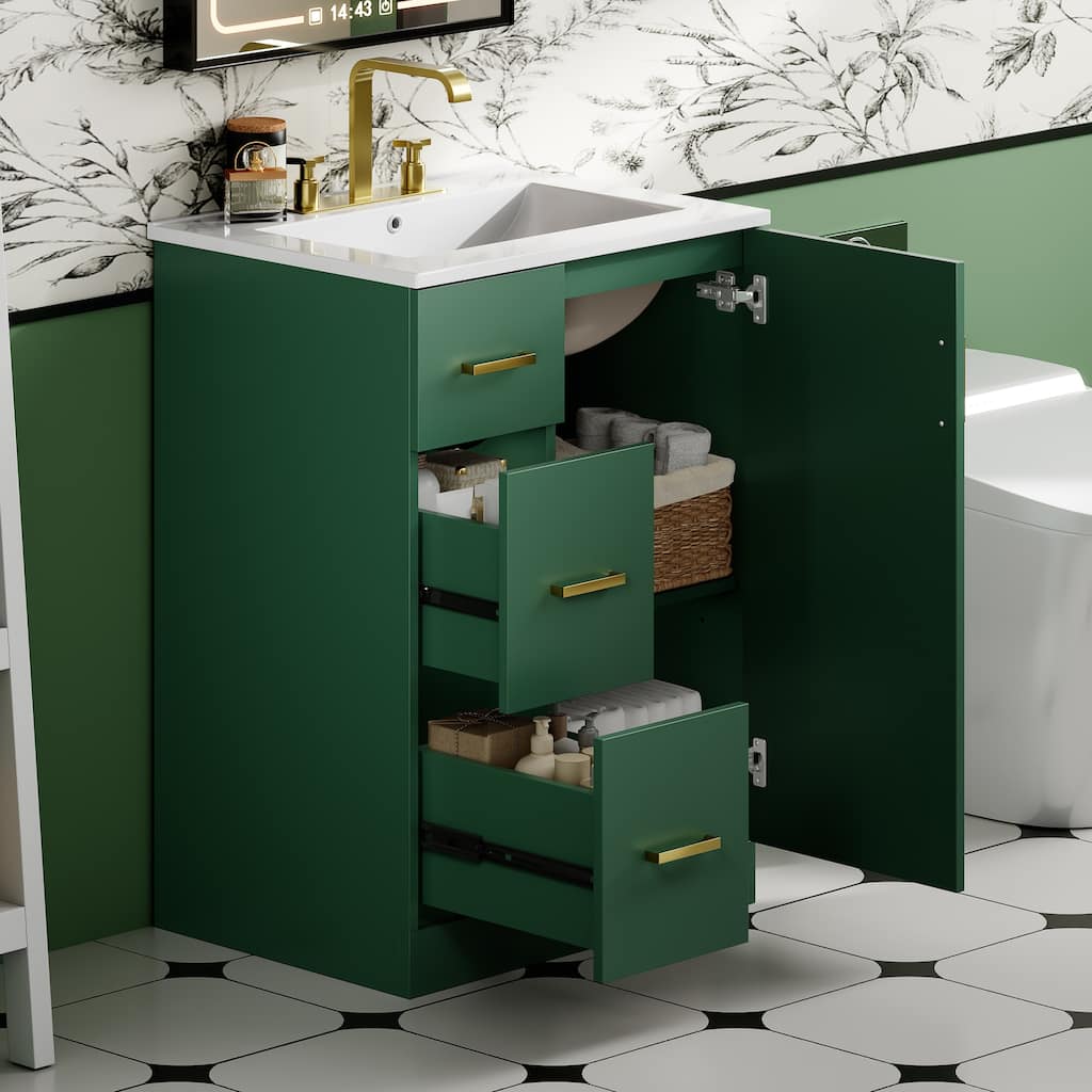 GDFStudio - Elmbrook Modern Bathroom Vanity with Ceramic Sink and 2 Storage Drawers & Soft-Closing Door - 24'W
