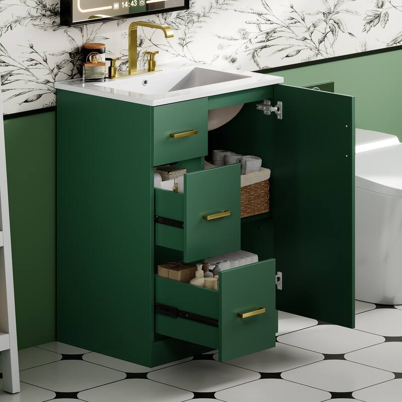 Small Bathroom Vanity Set with Under-mount Sink, 24" Freestanding Bathroom Storage Cabinet with 2 Drawers, Adjustable Shelf