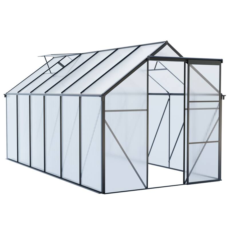 GDF Studio - Laussat Outdoor Aluminum Polycarbonate Greenhouse with Raised Base and Walk-In Design
