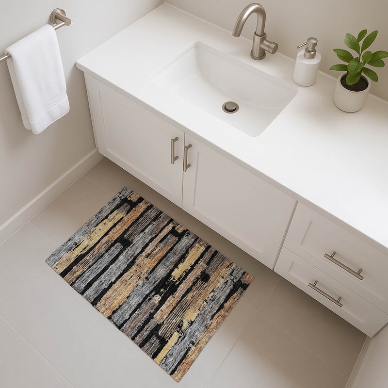 Premium Washable Super Soft Abstract Stripes Mayfield Rug - Black - 1'8" x 2'6"