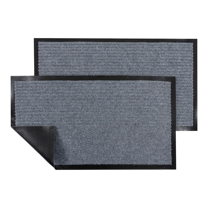 KAF Home 17"x30" Ribbed PET Door Mat, Set of 2 - Light Gray - 30"W x 17"D