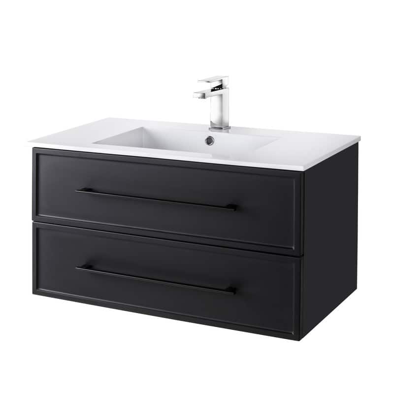 Milano Collection 36" Wall Mount Modern Shaker Bathroom Vanity with Sink and Drawers