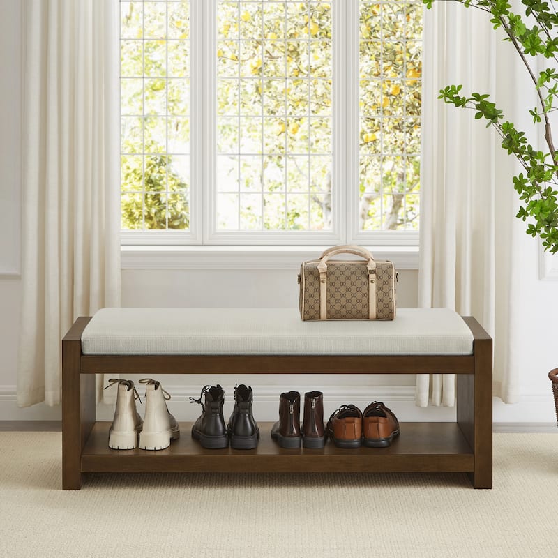 47in Accent Bench with Lower Shelf Shoe Rack - Beige
