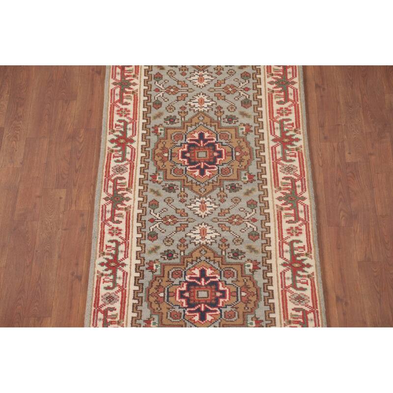 Grey Heriz-Serapi Oriental Runner Rug Handmade Wool Carpet - 2'6"x 12'0"
