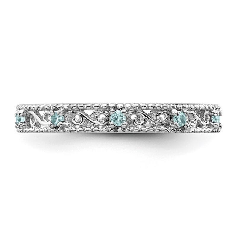Curata 3mm 925 Sterling Silver Polished Prong set Stackable Expressions Blue Topaz Ring