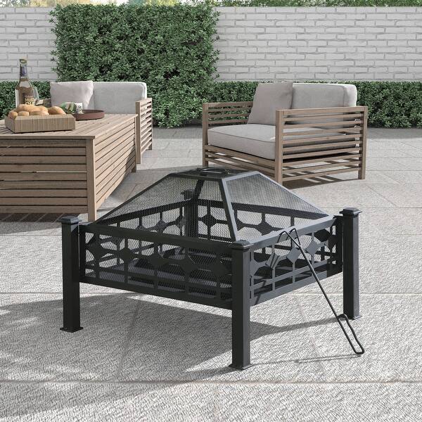 slide 1 of 10, 28.7" Square Steel Wood Burning Fire Pit
