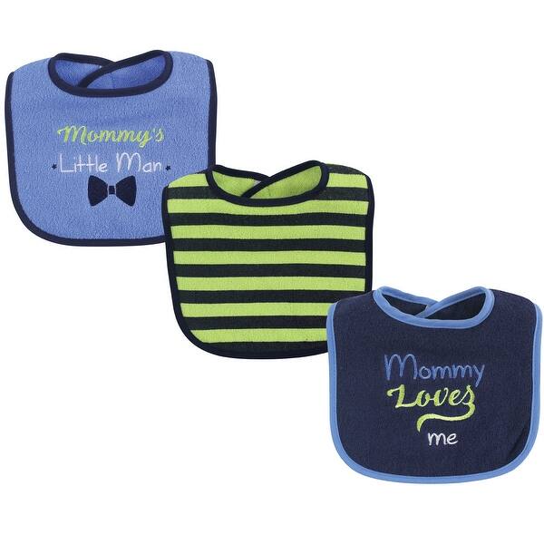 slide 1 of 1, Luvable Friends Baby Boy Cotton Drooler Bibs with Fiber Filling 3pk, Blue Boy Mommy, One Size - Boy Mommy - One Size One Size - Boy Mommy