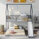 preview thumbnail 1 of 11, Twin over Full Bunk Bed with Slide and Built-In Ladder, Guardrail Bed with House Roof Design Grey