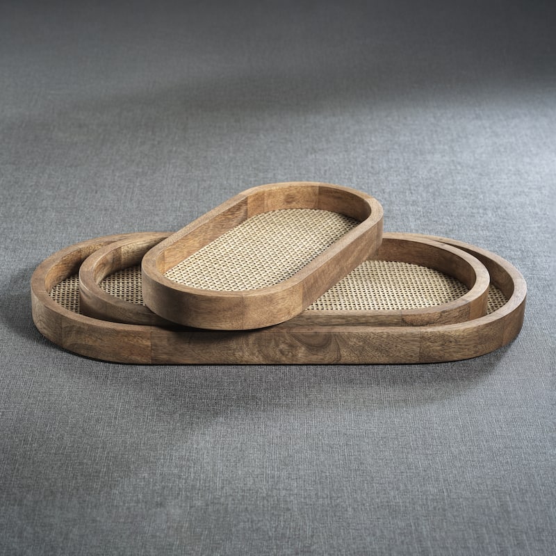 Banyan Mango Wood w/ Rattan Inlay Oval Tray