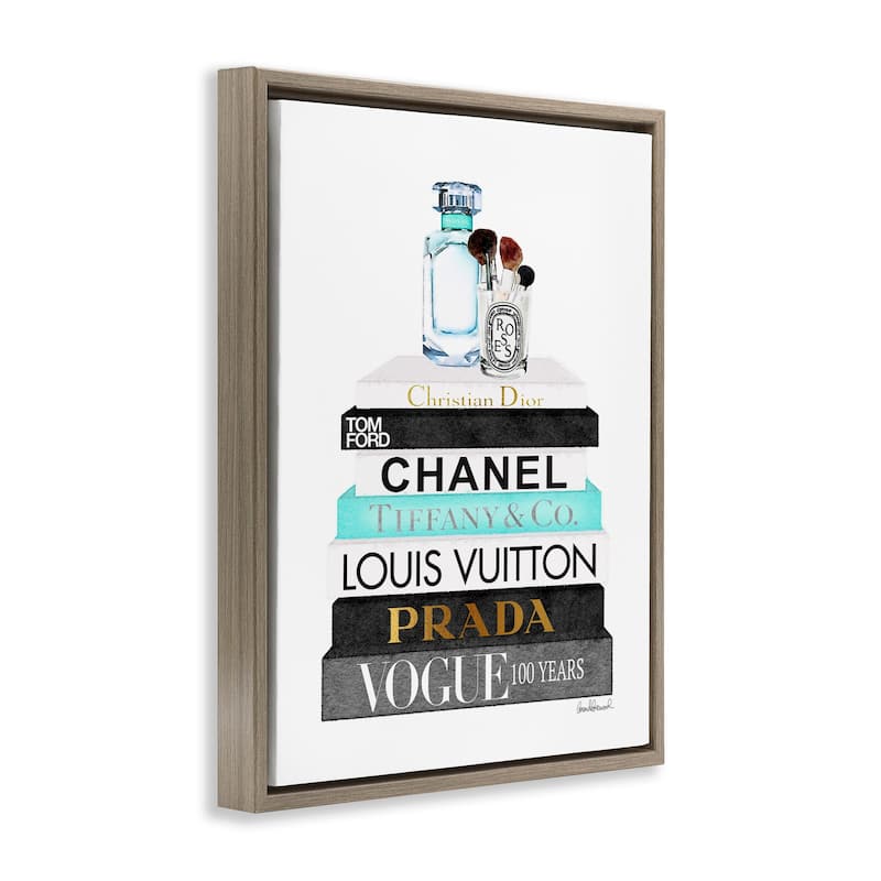 Stupell Book Stack Perfume Brushes Glam Fashion Watercolor Floater Frame - Blue