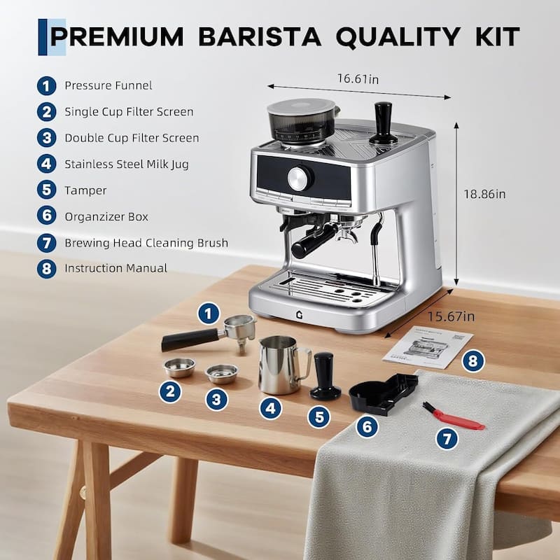 Espresso Machine, with Grinder, 1.5l Removable Water Tank