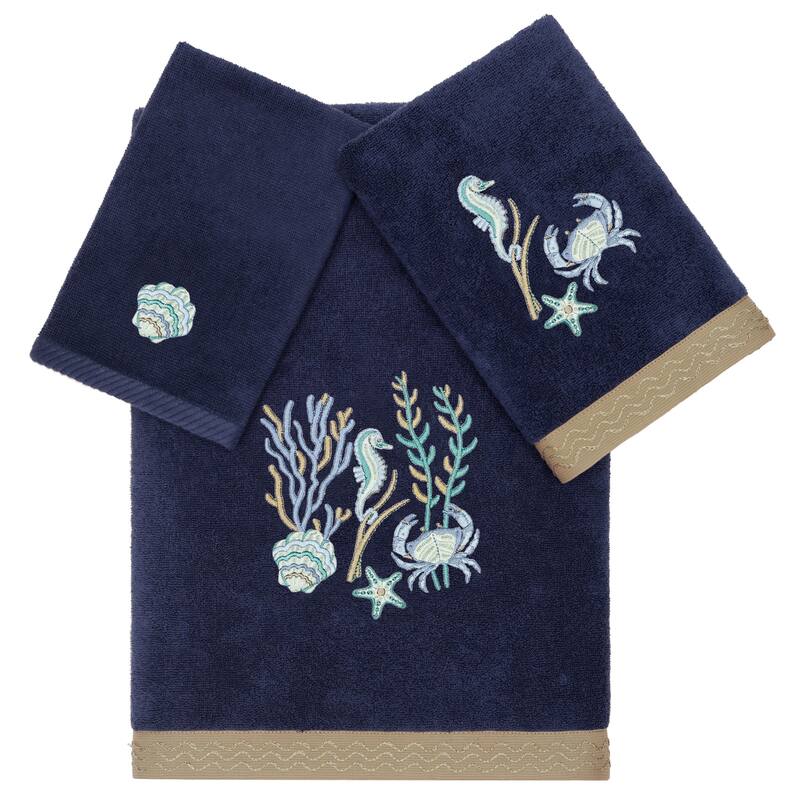 Authentic Hotel and Spa Turkish Cotton Aaron 3PC Embellished Towel Set - Marine