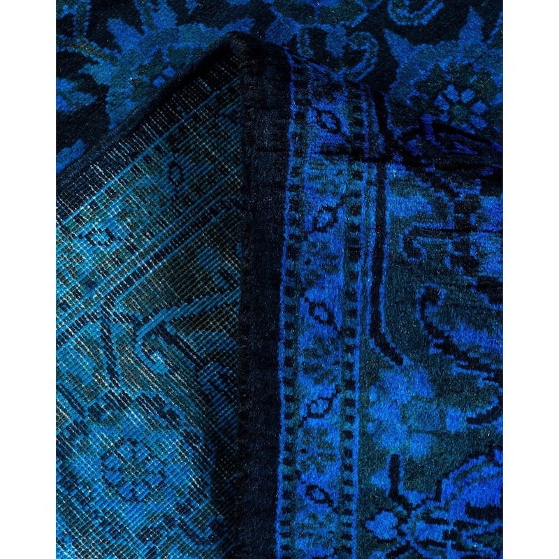 Overton Hand Knotted Wool Vintage Inspired Modern Contemporary Overdyed Blue Runner Rug - 2' 7" x 11' 10"