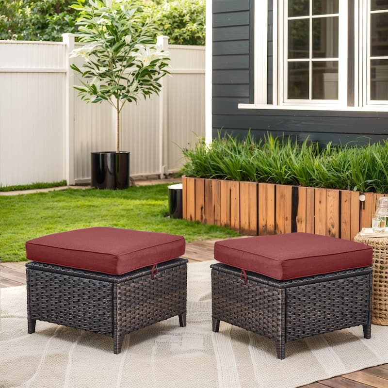 Outdoor Furniture Wicker Ottoman Patio Rattan Ottomans