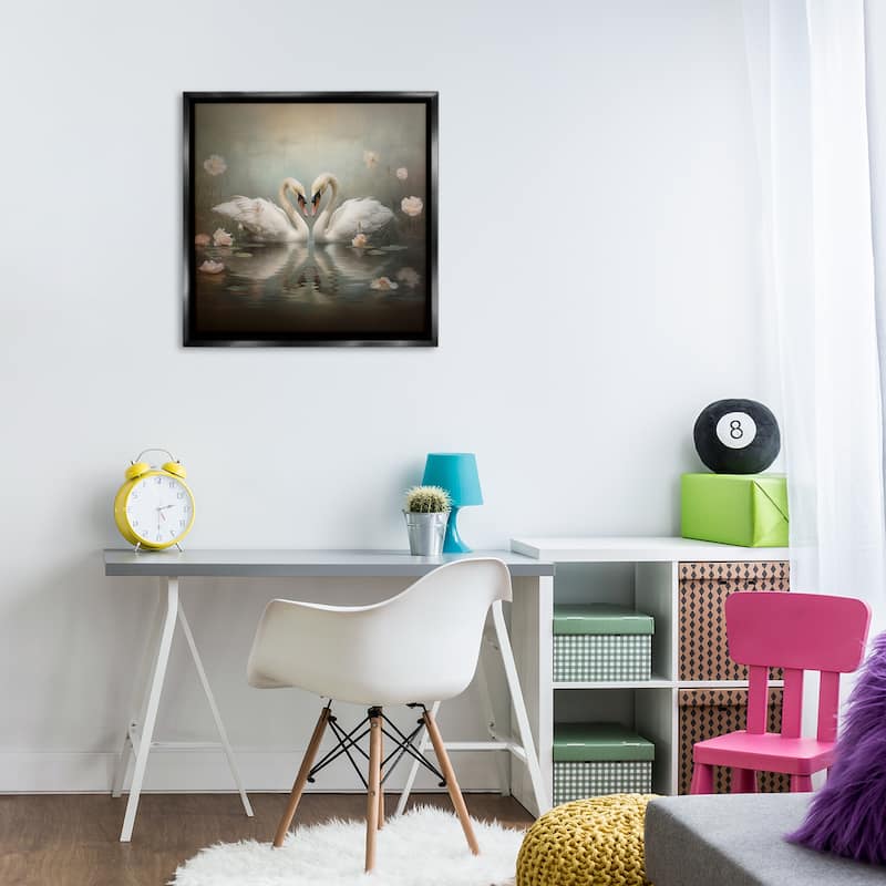 Stupell Romantic Swans in Floral Pond Framed Floater Canvas Wall Art Design By Arlington Prints