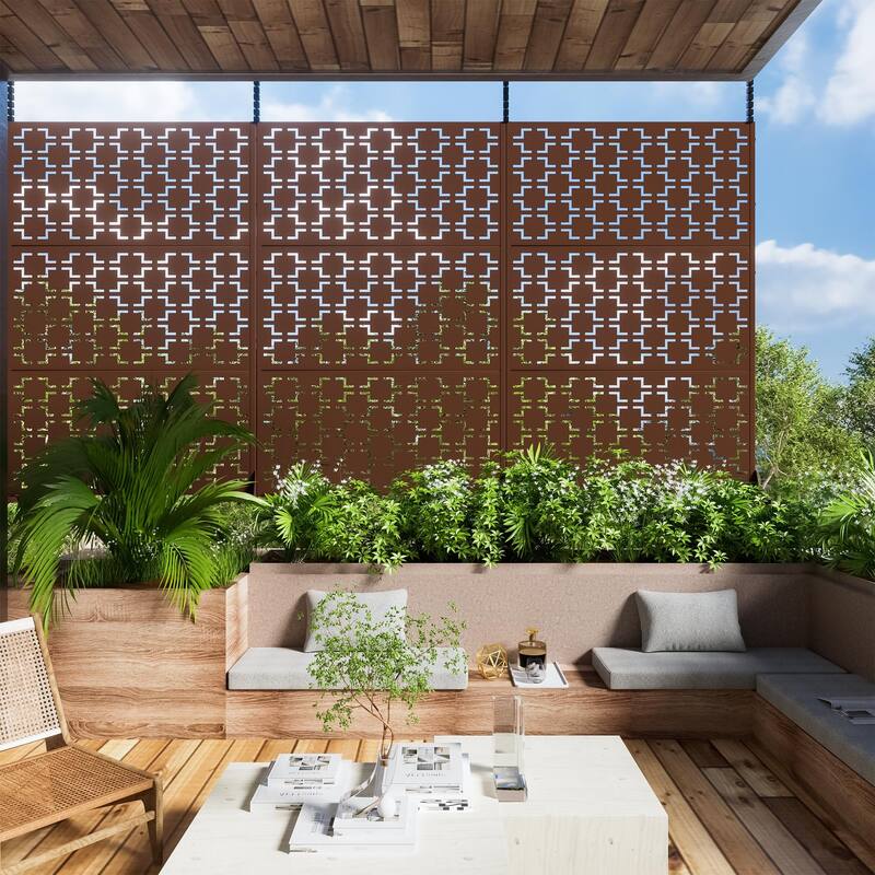 6 ft. H x 4 ft. Metal Privacy Screen Free Standing - 72*47 - Brown