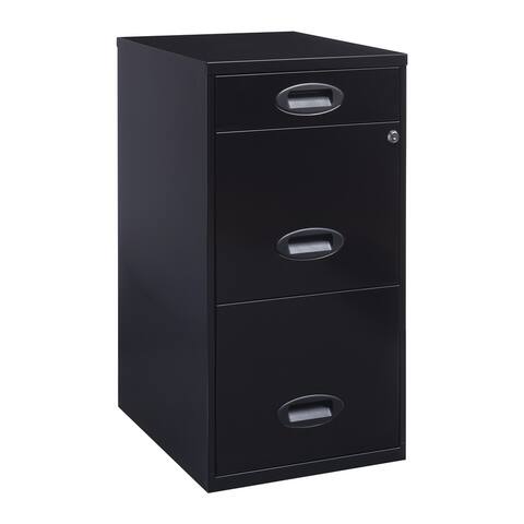 Space Solutions 18in. Deep 3 Drawer Metal Organizer File Cabinet with Pencil Drawer, Black
