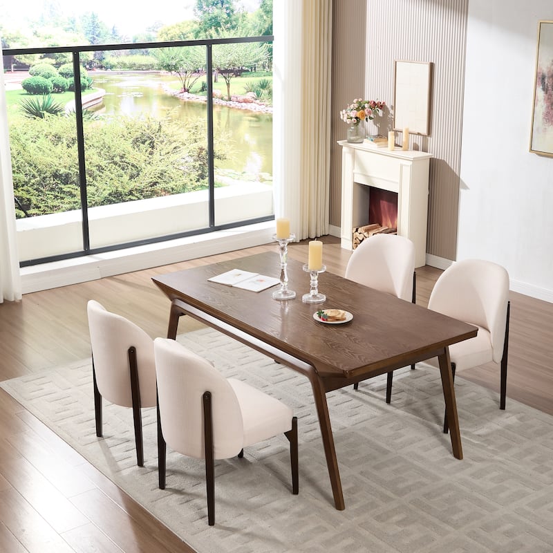 Wooden Dining Chairs Set of 2, Modern Fabric Upholstered Dining Room Chair Kitchen Chairs, Farmhouse Dinner Chair