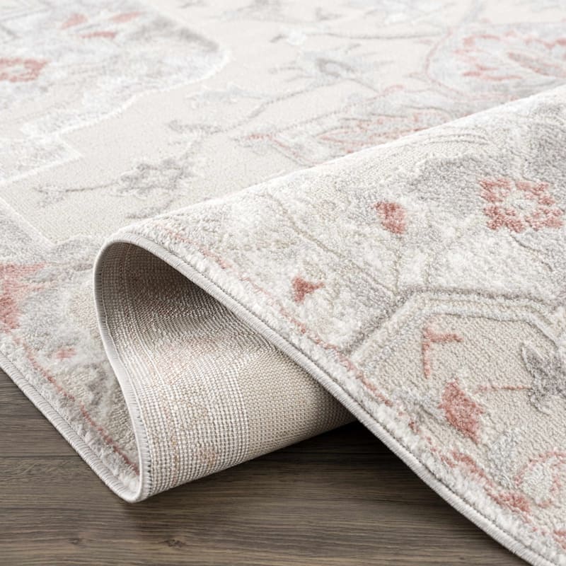 Hauteloom Calum Living Room, Bedroom Area Rug - Farmhouse - High Pile - Pink,Gray - 7'9" x 9'6"