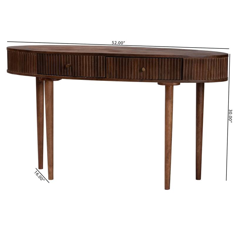 Linore Fluted Wood Console Table - 2-Drawer Oval Accent Table for Living Room or Entryway