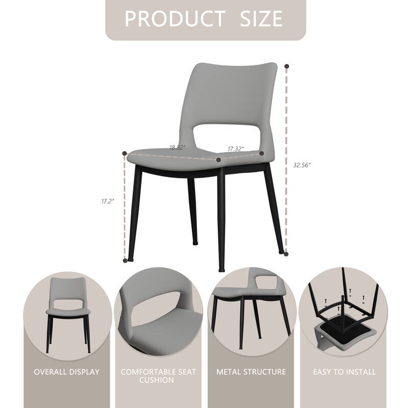 Modern minimalist PU leather Dining Chairs Set of 2, comfortable backrest design, metal leg support, for restaurants, kitchens
