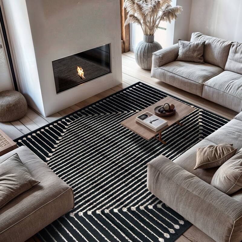Contemporary Checkered Area Rug - Black - 7' 10" x 10'
