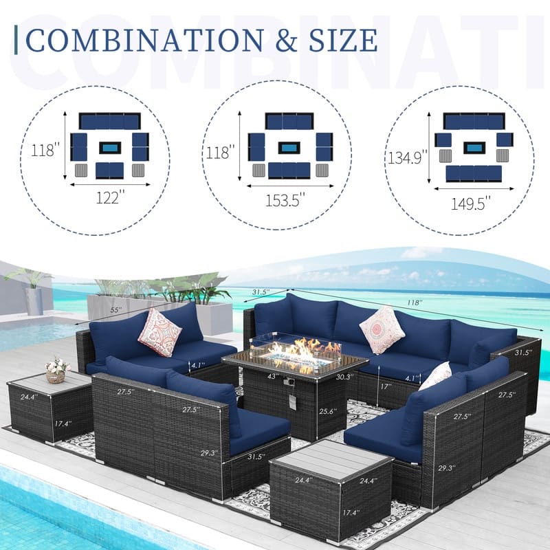 FINCATI Patio Outdoor Wicker Furniture Set Sectional Sofa with Firepit