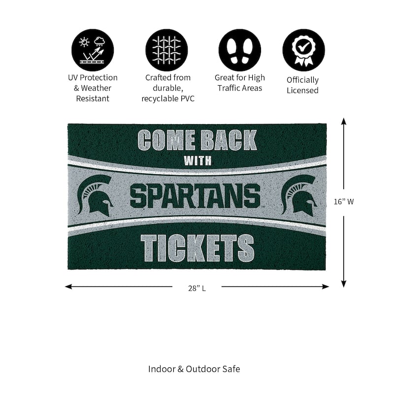 Michigan State University 28 in. x 16 in. PVC "Come Back With Tickets" Trapper Door Mat
