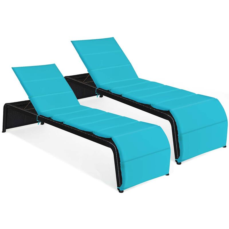 1/2 PCS Adjustable Rattan Chaise Lounge Recliner Chair with Cushion - 2 pcs Green