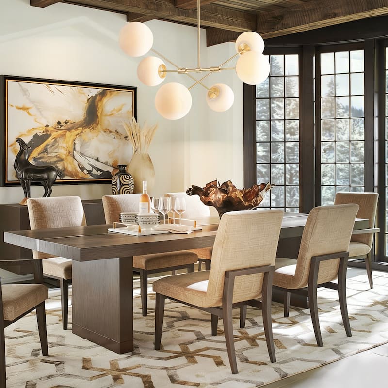 6-Light Mid-Century Modern Brass and Glass Globe Sputnik Chandelier for Living Room - 6 Light