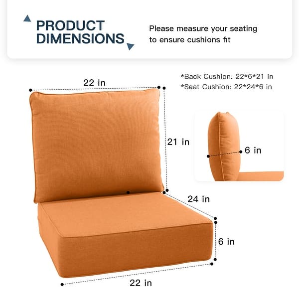 dimension image slide 0 of 8, Pocassy 22"x24"x6" Thick Cushions Pillows Indoor & Outdoor Cushion