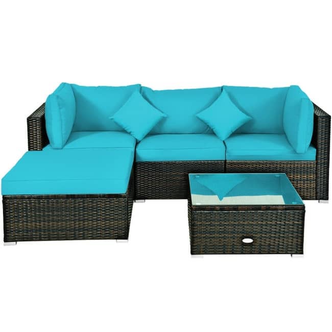 5 Pcs Outdoor Patio Rattan Furniture Set Sectional Conversation with Cushions - 29.5'' x 29.5'' x 25.5'' (L x W xH)