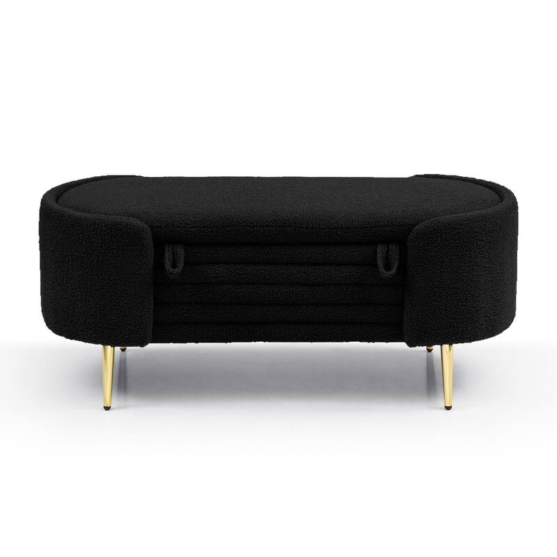 Storage Upholstered Sherpa Fabric Large Storage Bench Ottoman Shoe Stool Long Bench Window