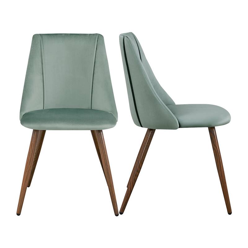 HomeRoots Set of Two Green and Brown Velvet and Steel Dining Side Chairs - 18.10 in. x 32.70 in. x 16.90 in.
