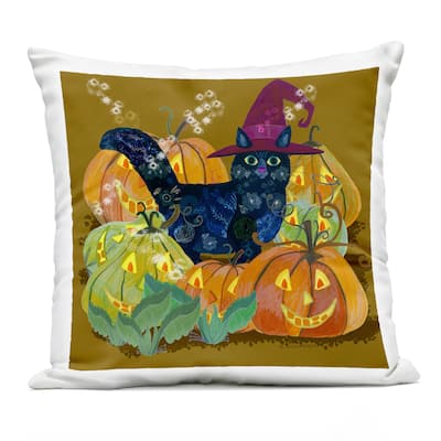 Stupell Cat with Jack-o-Lanterns Printed Outdoor Throw Pillow Design by Kay Widdowson
