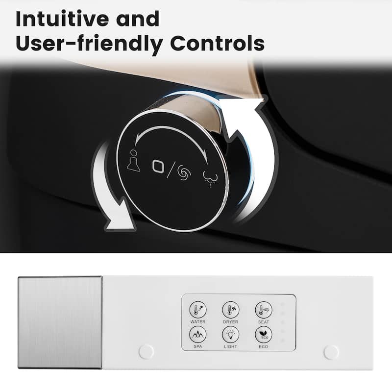 Elongated Smart Toilet with Bidet Wash, Heated Seat, Warm Air Dry, Remote Control, Auto Flush, LED Display