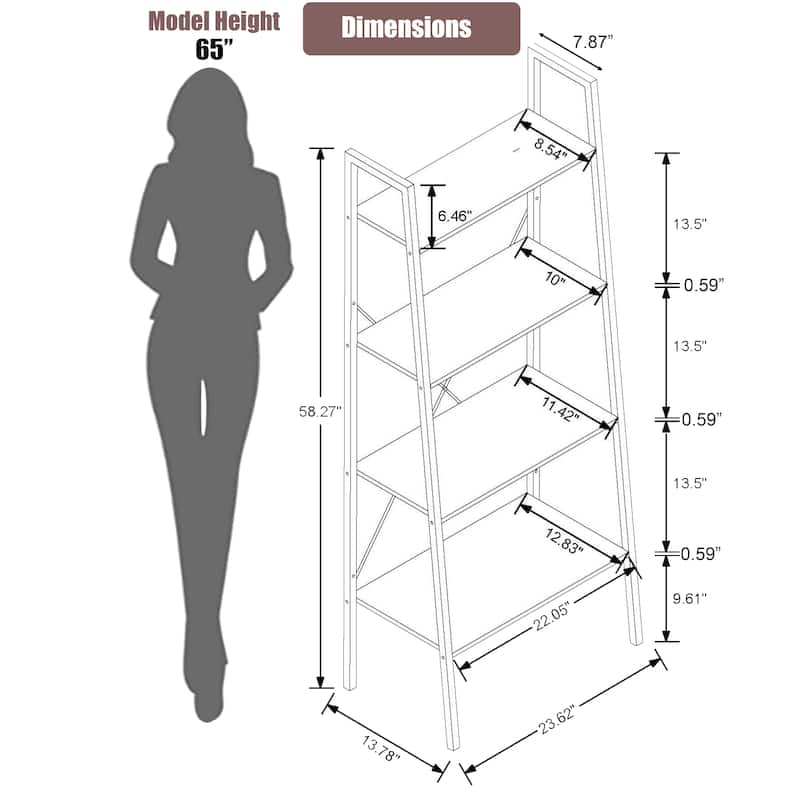 Carbon Loft Ogzewalla 4-shelf Wood and Metal Ladder Bookcase