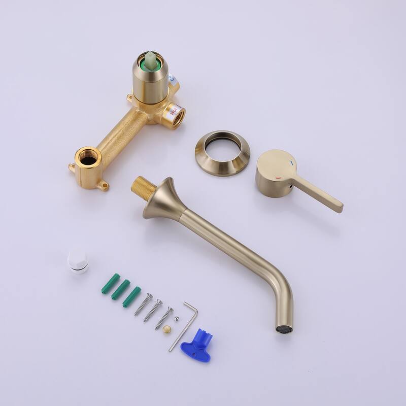 Wall Mounted Bathroom Faucet Two Holes Brushed Gold