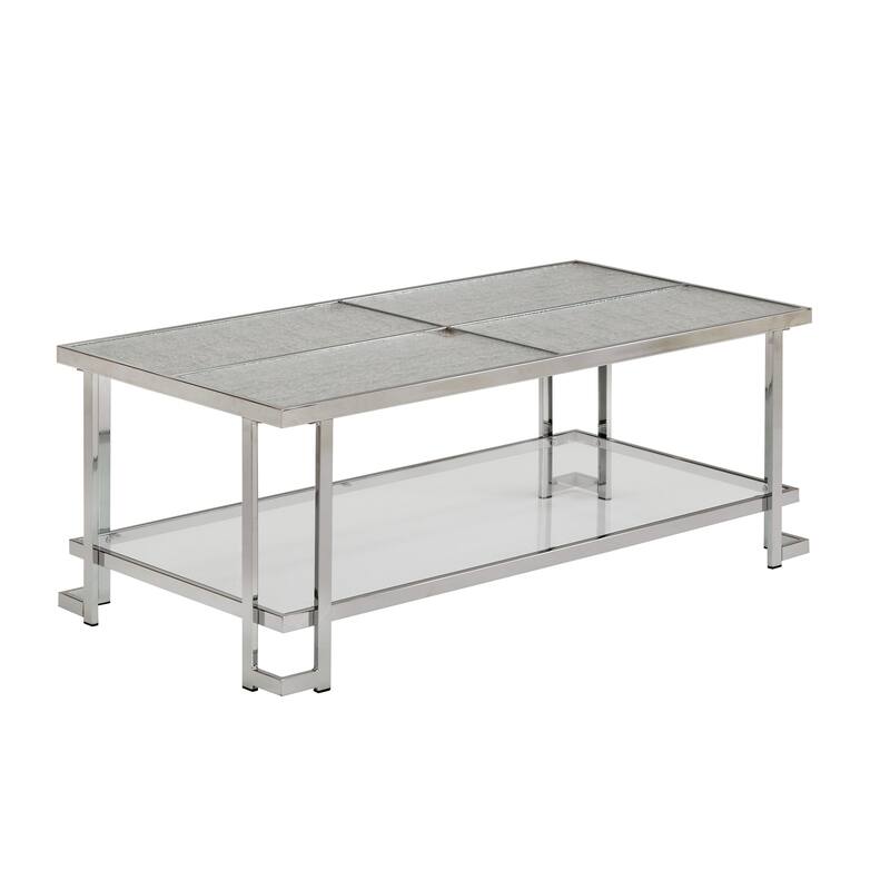 Cobble Chrome Finish Coffee Table with Textured Glass Top by iNSPIRE Q Modern - Coffee Table