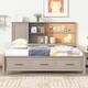 preview thumbnail 3 of 11, Twin Size Lounge Daybed with 3-Drawers，Kids Cork Board Bed Frame with USB Ports and 2 Built-in Storage Shelves, Antique Grey