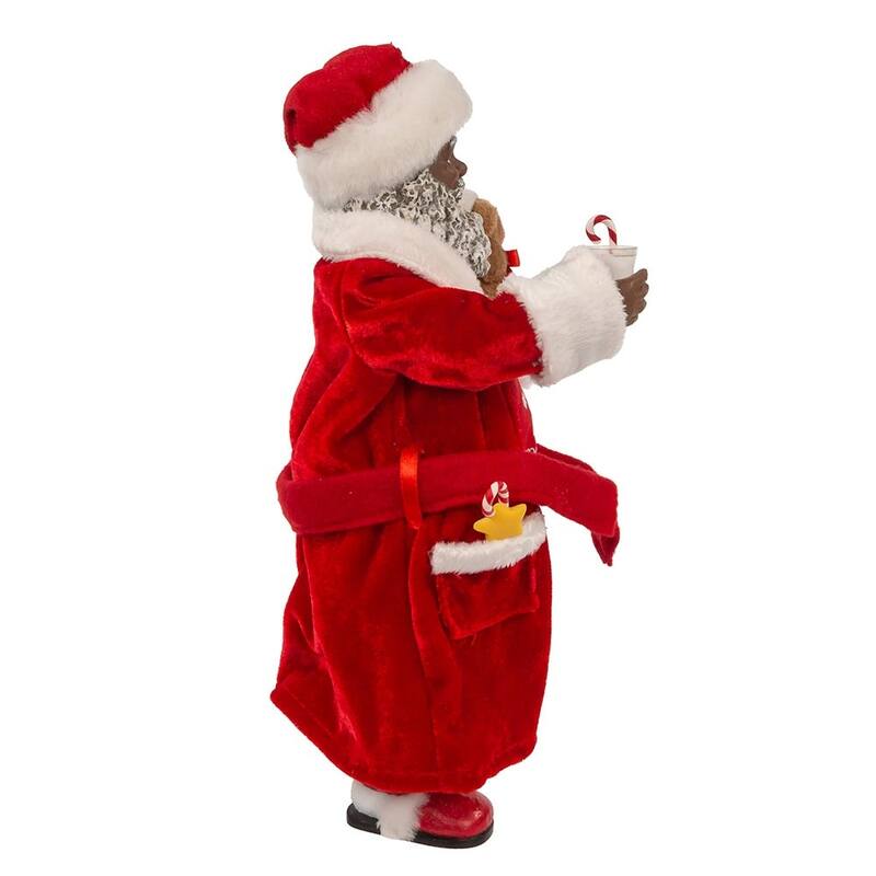 Kurt Adler 10.5-Inch Fabriché Black Santa in Pajamas and Robe - Multicolored
