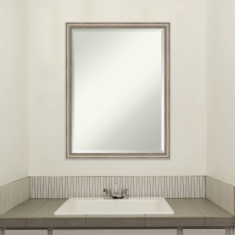 Salon Scoop Beveled Wood Framed Bathroom Vanity Wall Mirror