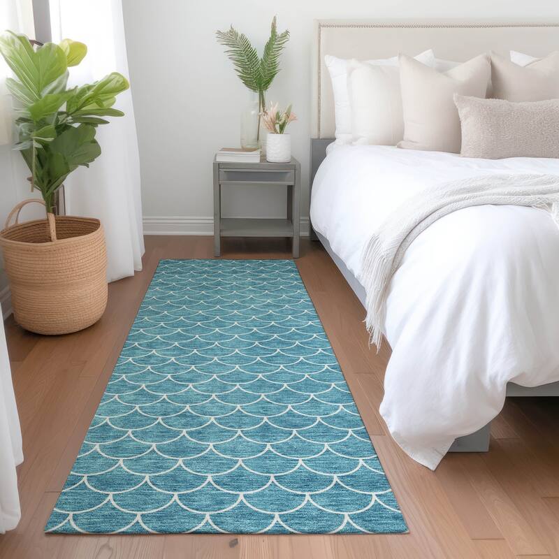 Premium Washable Super Soft Geo Scallops Mayfield Rug - Teal - 2'3" x 7'6"