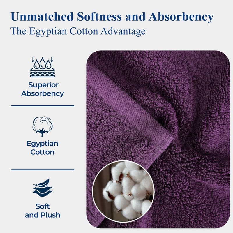 Superior Egyptian Cotton 8 Piece Towel Set Ultra Plush & Absorbent Bath, Hand & Face Towels, Heavyweight Spa Quality