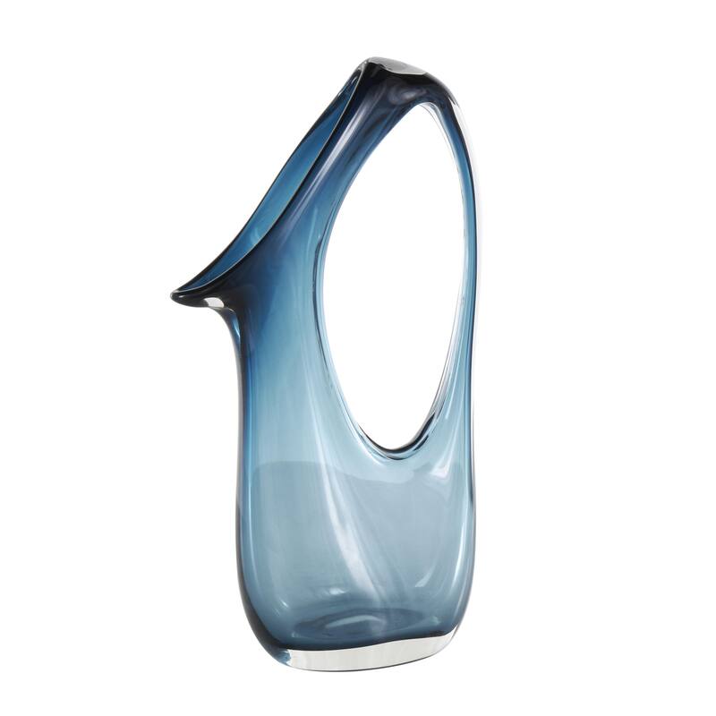 Glass Abstract Decorative Vase with Cutout Handle and Elongated Opening - Blue - Roche River Decor