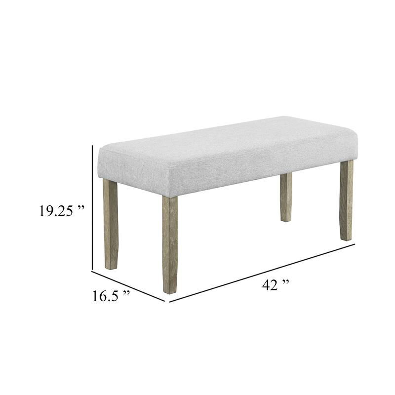 Koji Dining Bench, Gray Fabric Padded Seat, Brown Wood Frame, 42 Inch