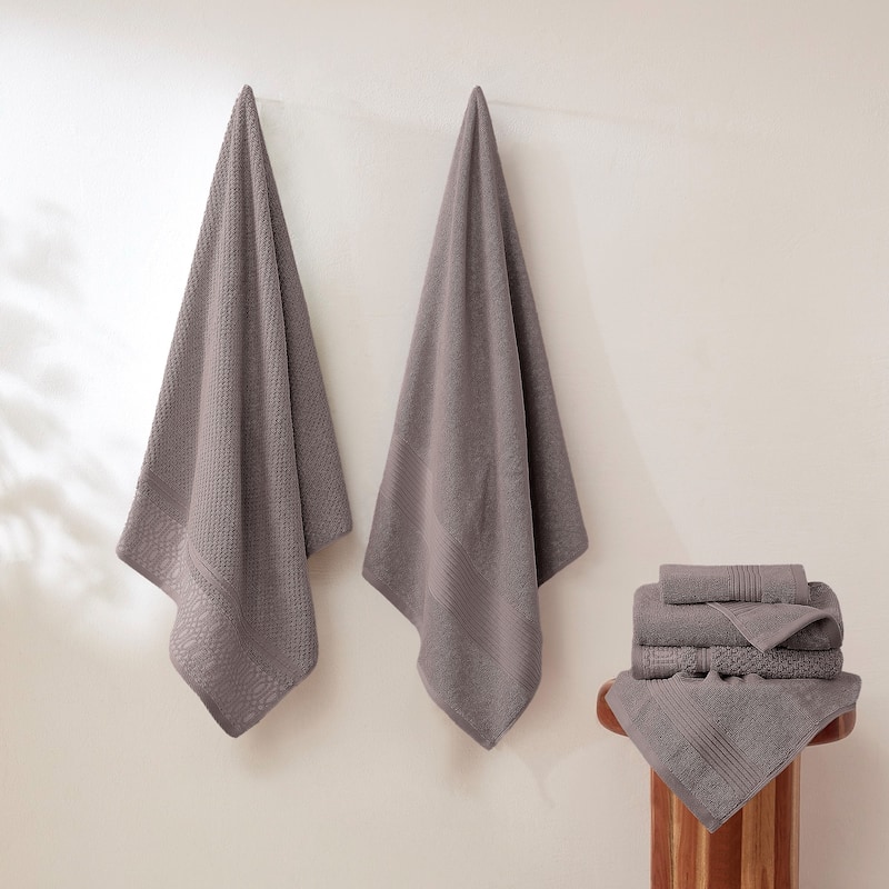 Modern Threads 6-Piece Jacquard Towel Set Astra - 100% Cotton, Bath, Hand & Washcloths - Modern Geometric Pattern