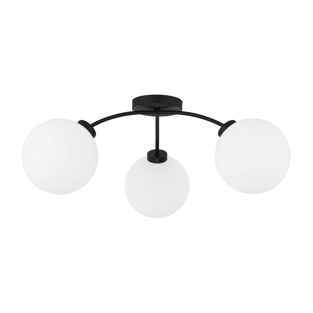 28" W x 9.5" H 3-Light Semi Flush in Matte Black with Soft White Glass Globes - 28"W x 9.5"H